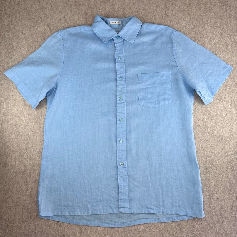 Kahuna Bay Light Blue 100% Linen Button Up Short Sleeve Shirt
